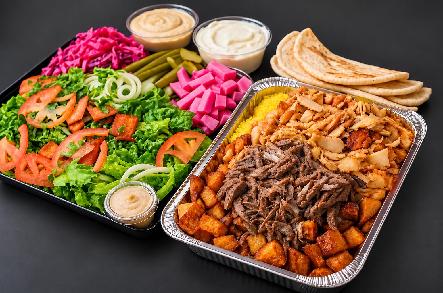 Large family shawarma platter and salad